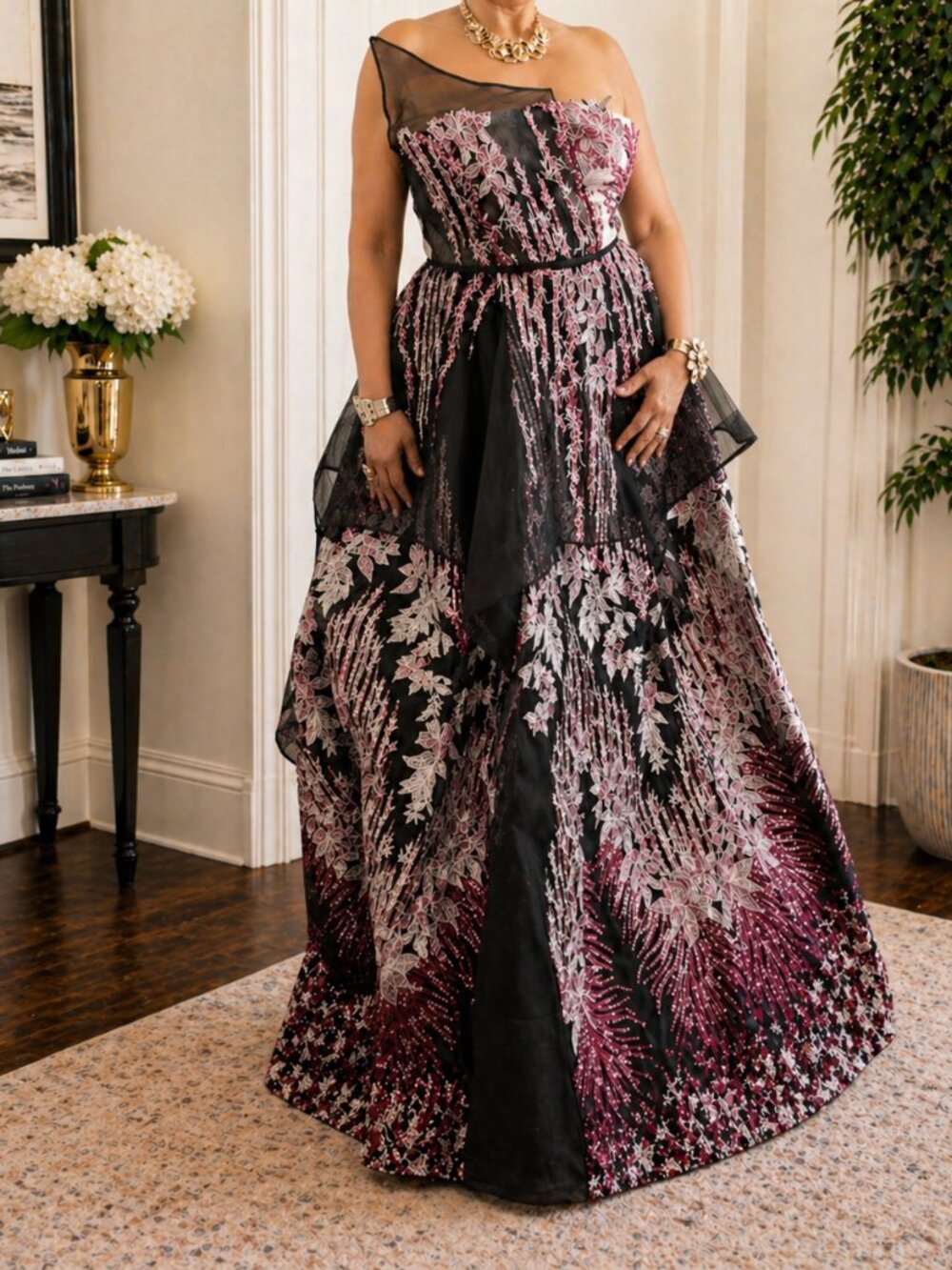 Kiwi Strapless Sweetheart Evening Dress | Jacquard Formal Gown with A Long Train